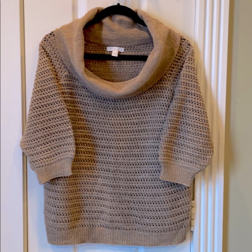 3/4 length cowl neck sweater.